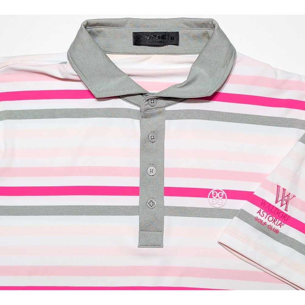 G/FORE Polo Shirt Waldorf Astoria Golf Club Pink White Striped Men's XL